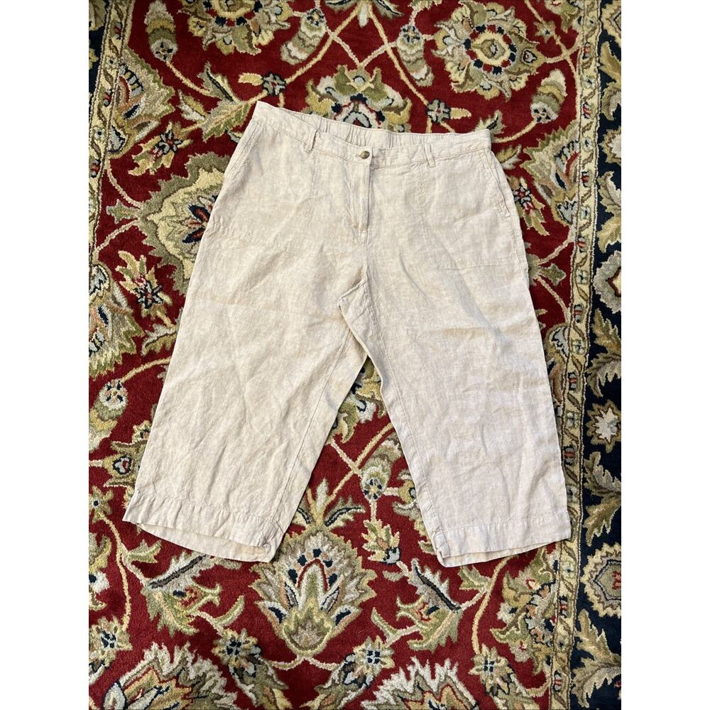 J Jill Love LINEN 2X Light Brown Wide Leg Beachy Lagenlook Pull On Ankle Pants